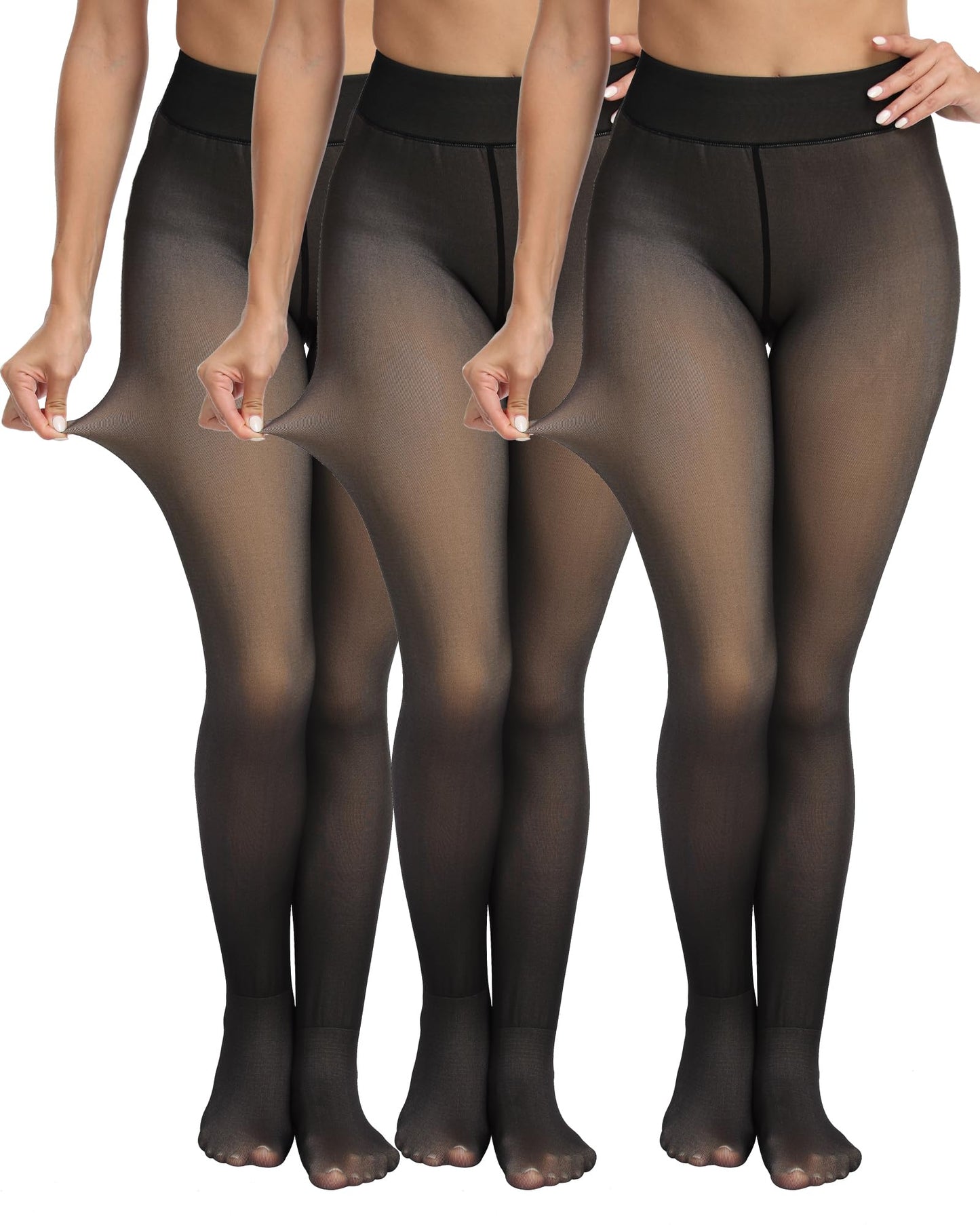 CHRLEISURE Women's Fleece Lined Tights - Fake Sheer Warm Pantyhose Thick Winter Leggings