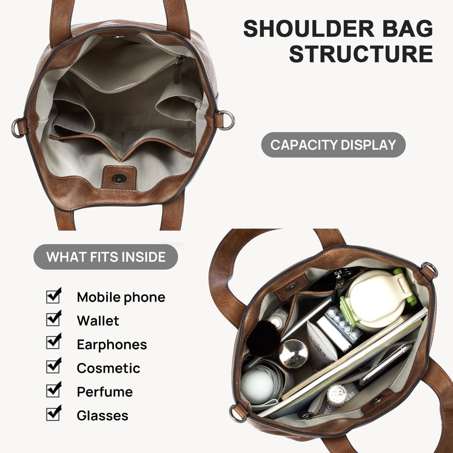 Top Handle Crossbody Bags for Women,Vegan Leather Bucket Purses for Women,Satchel Handbag with 2 Bottle Holder Pocket