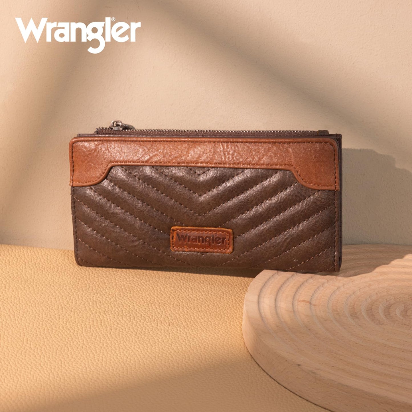 Wrangler Cow Print Wallets Womens Bifold Credit Card Wallet Women's Wallets, Card Cases & Money Organizers Brown Wallet for Women Ladies Female Cash Wallett with Smooth Zipper