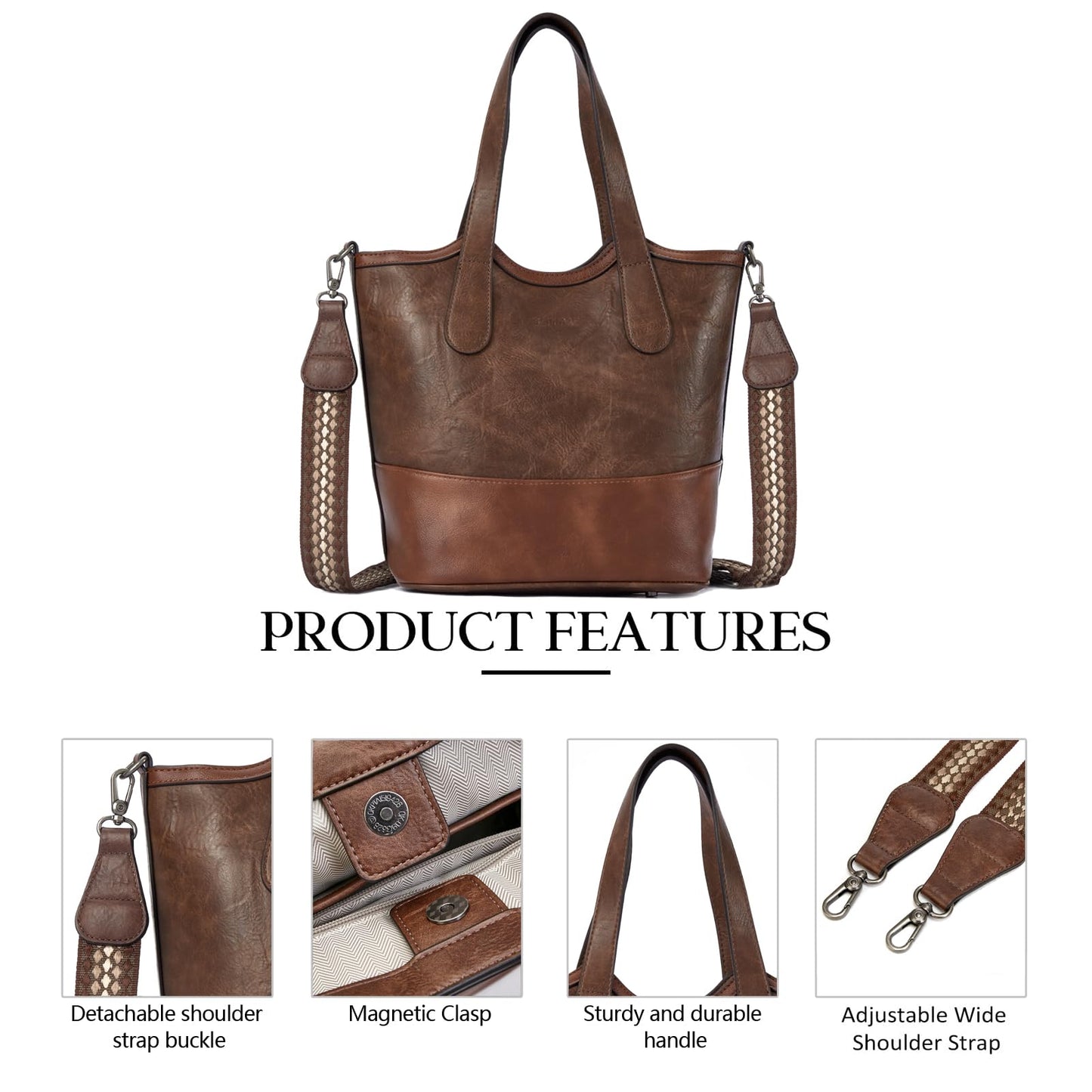 Top Handle Crossbody Bags for Women,Vegan Leather Bucket Purses for Women,Satchel Handbag with 2 Bottle Holder Pocket
