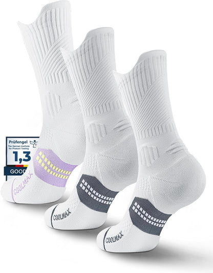 Womens Coolmax Bamboo Viscose Compression Running Crew Socks, Moisture-Wicking Anti-Blister Hiking&Gym Athletic