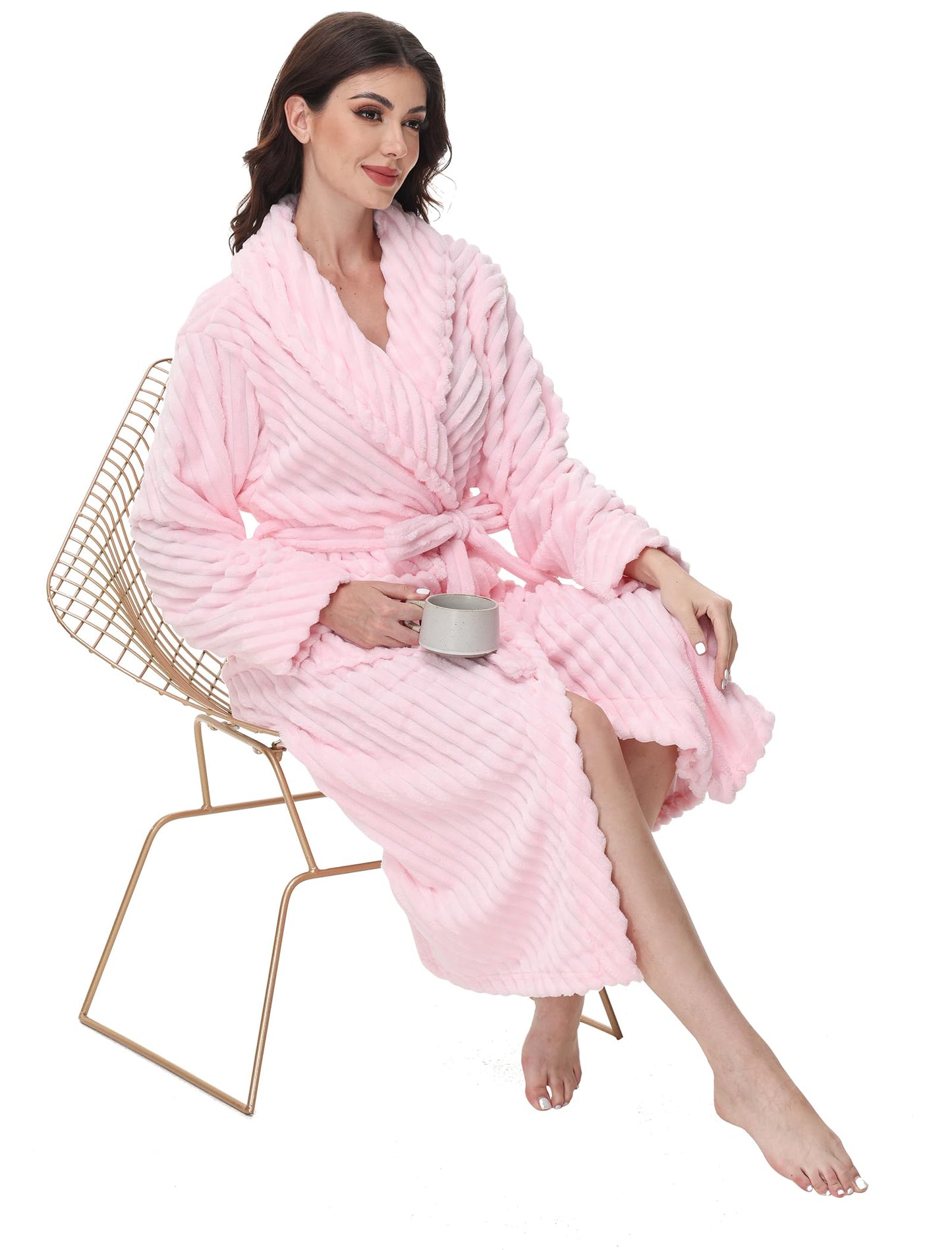 Yurhap Premium Robes for Women - Super Soft Cozy Fleece Womens Robe Plush Long Bathrobe