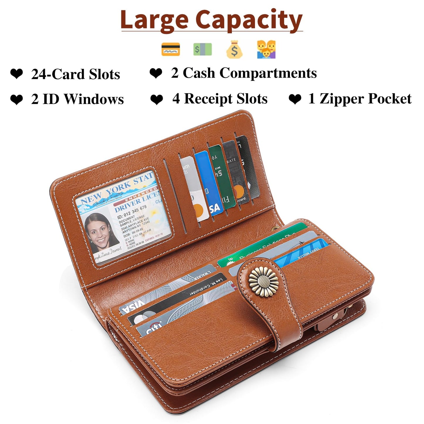 SENDEFN Wallets for Women Leather Credit Card Holder with RFID Blocking Large Capacity Wristlet