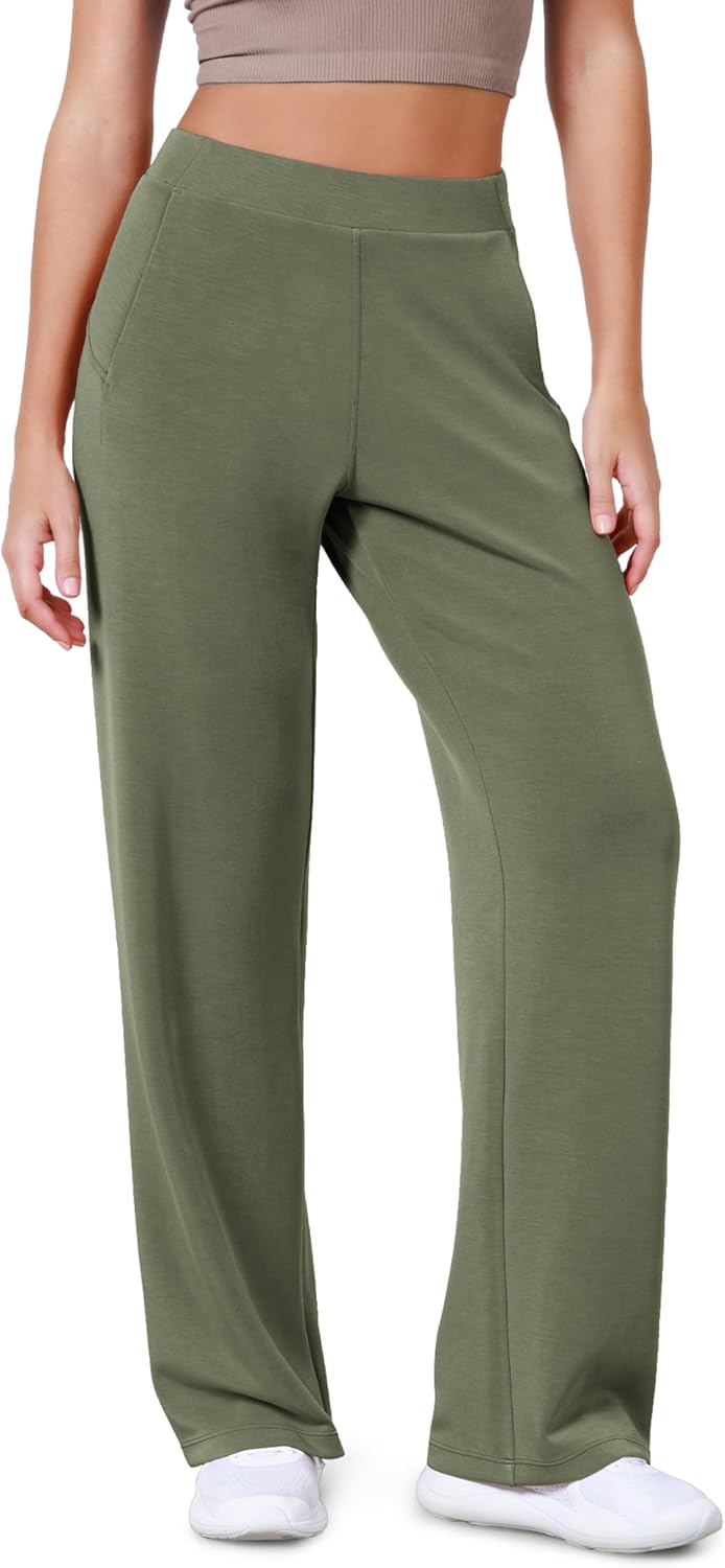 ODODOS Women's Modal Soft Wide Leg Pants Elastic High Waist Casual Lounge Relaxed Pants with Pockets - 27"/ 29" / 31" Inseam