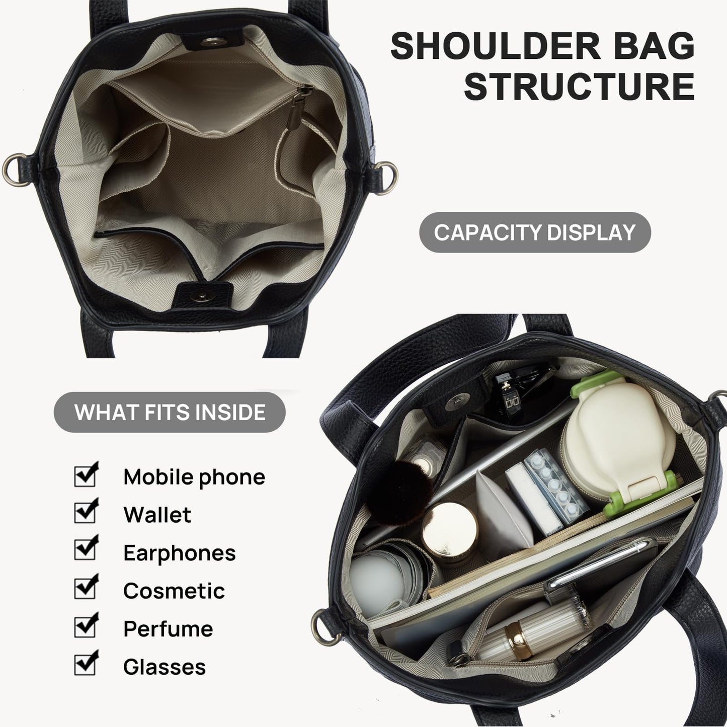 Top Handle Crossbody Bags for Women,Vegan Leather Bucket Purses for Women,Satchel Handbag with 2 Bottle Holder Pocket