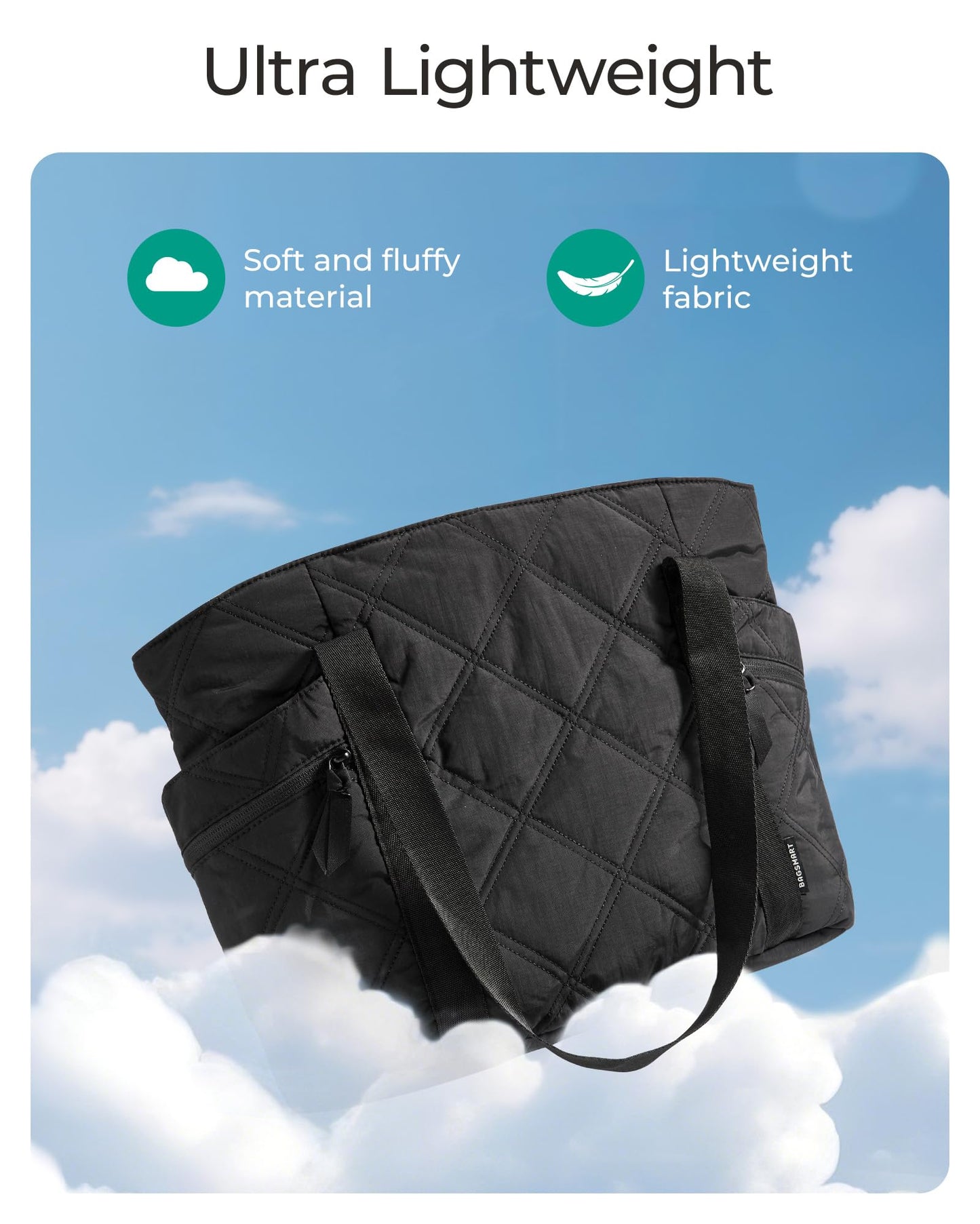 BAGSMART Crush Tote Bag for Women, 20L Puffer Work Tote with Zipper, Travel Essentials Quilted Nurse Hospital Bag