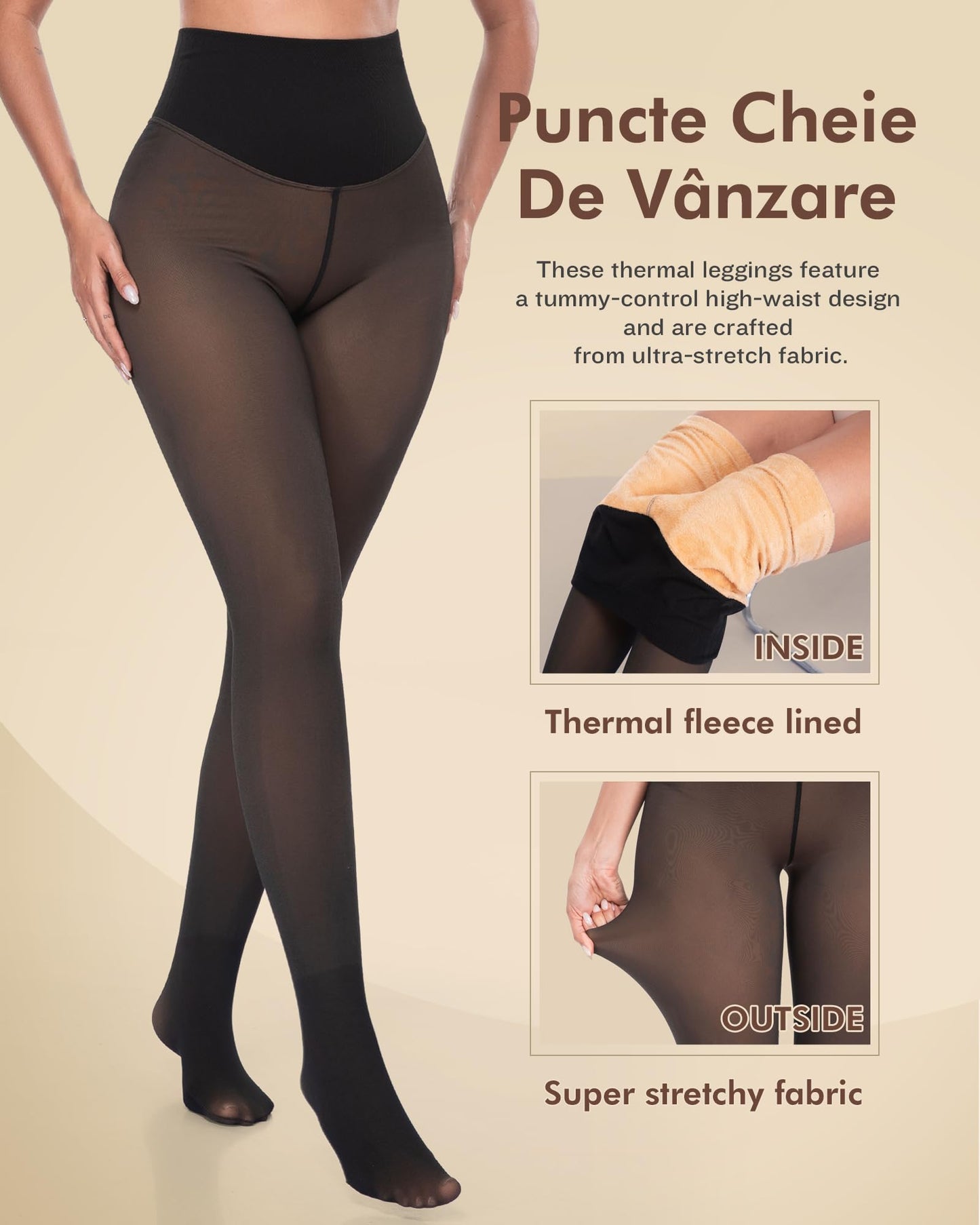 CHRLEISURE Women's Fleece Lined Tights - Fake Sheer Warm Pantyhose Thick Winter Leggings