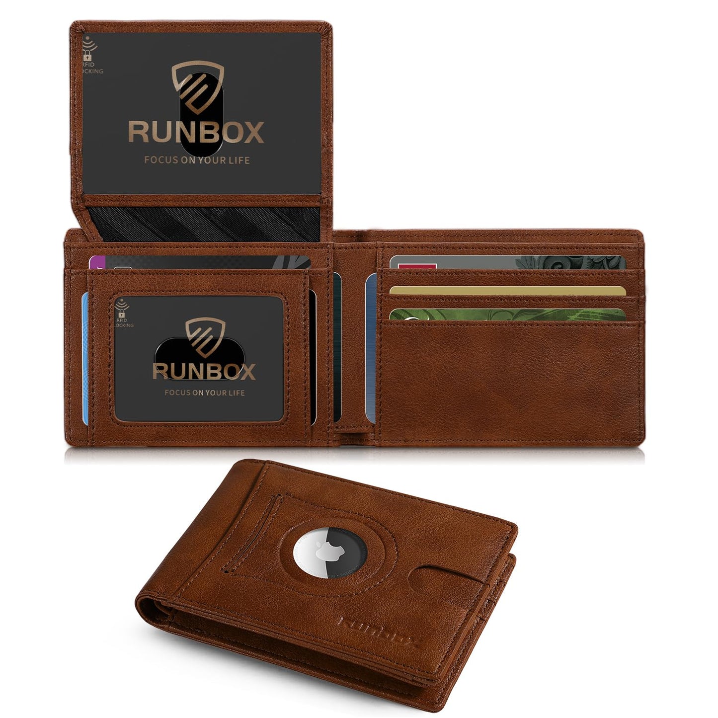 RUNBOX Wallet for Men Slim Rfid Leather 2 ID Window With Gift Box
