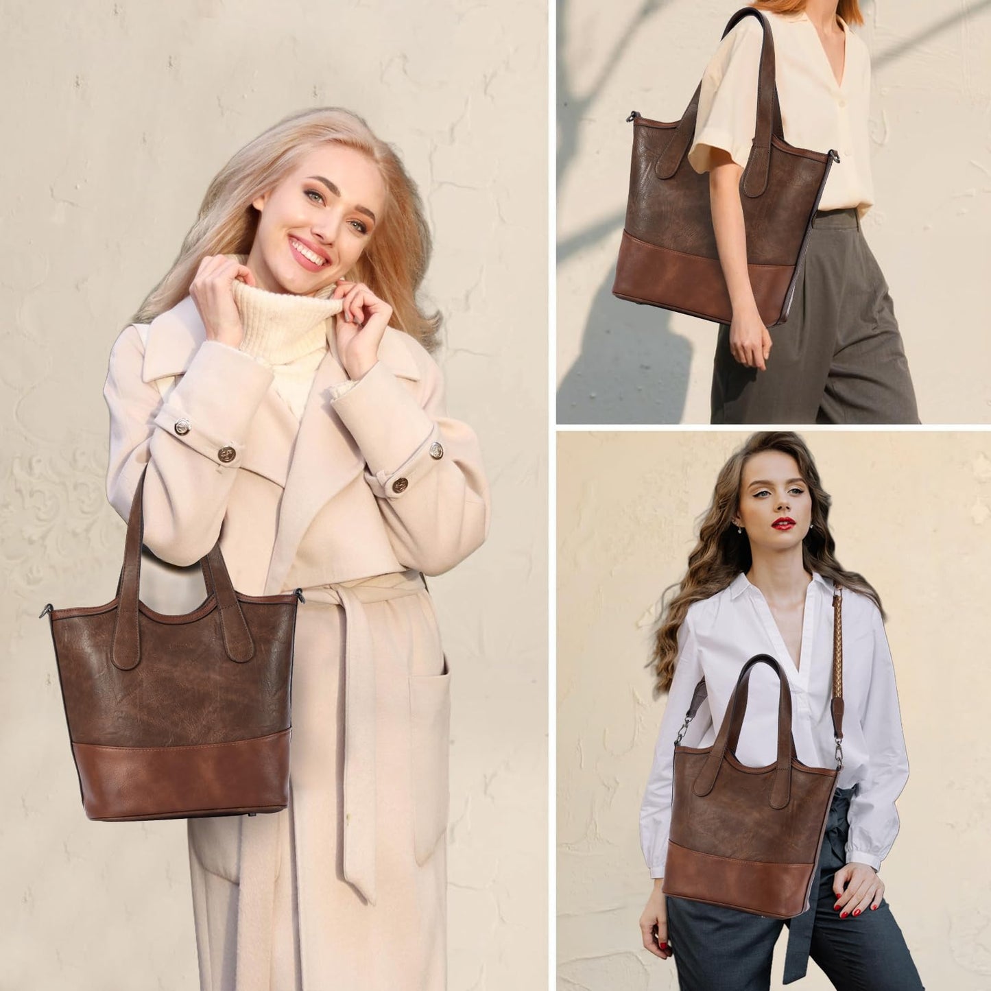 Top Handle Crossbody Bags for Women,Vegan Leather Bucket Purses for Women,Satchel Handbag with 2 Bottle Holder Pocket