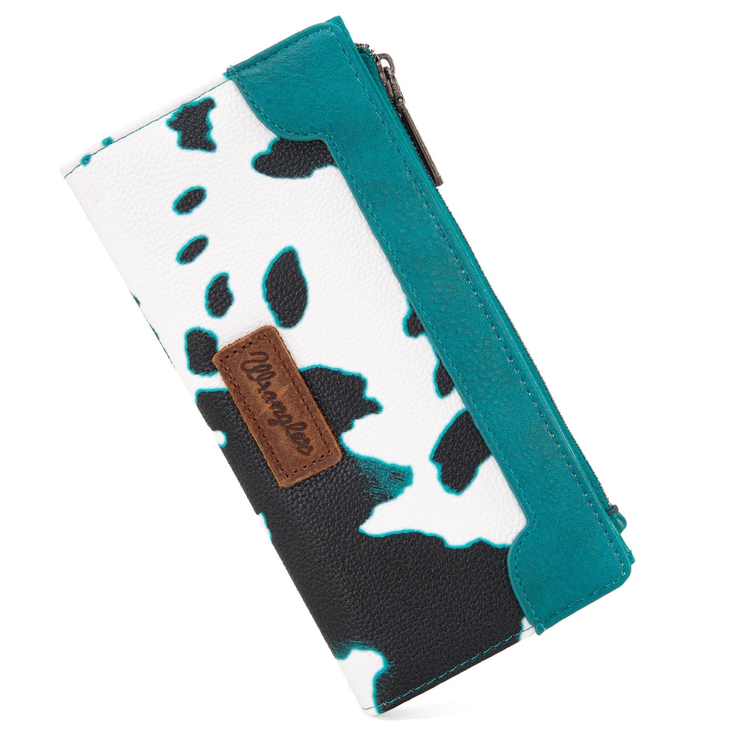 Wrangler Cow Print Wallets Womens Bifold Credit Card Wallet Women's Wallets, Card Cases & Money Organizers Brown Wallet for Women Ladies Female Cash Wallett with Smooth Zipper