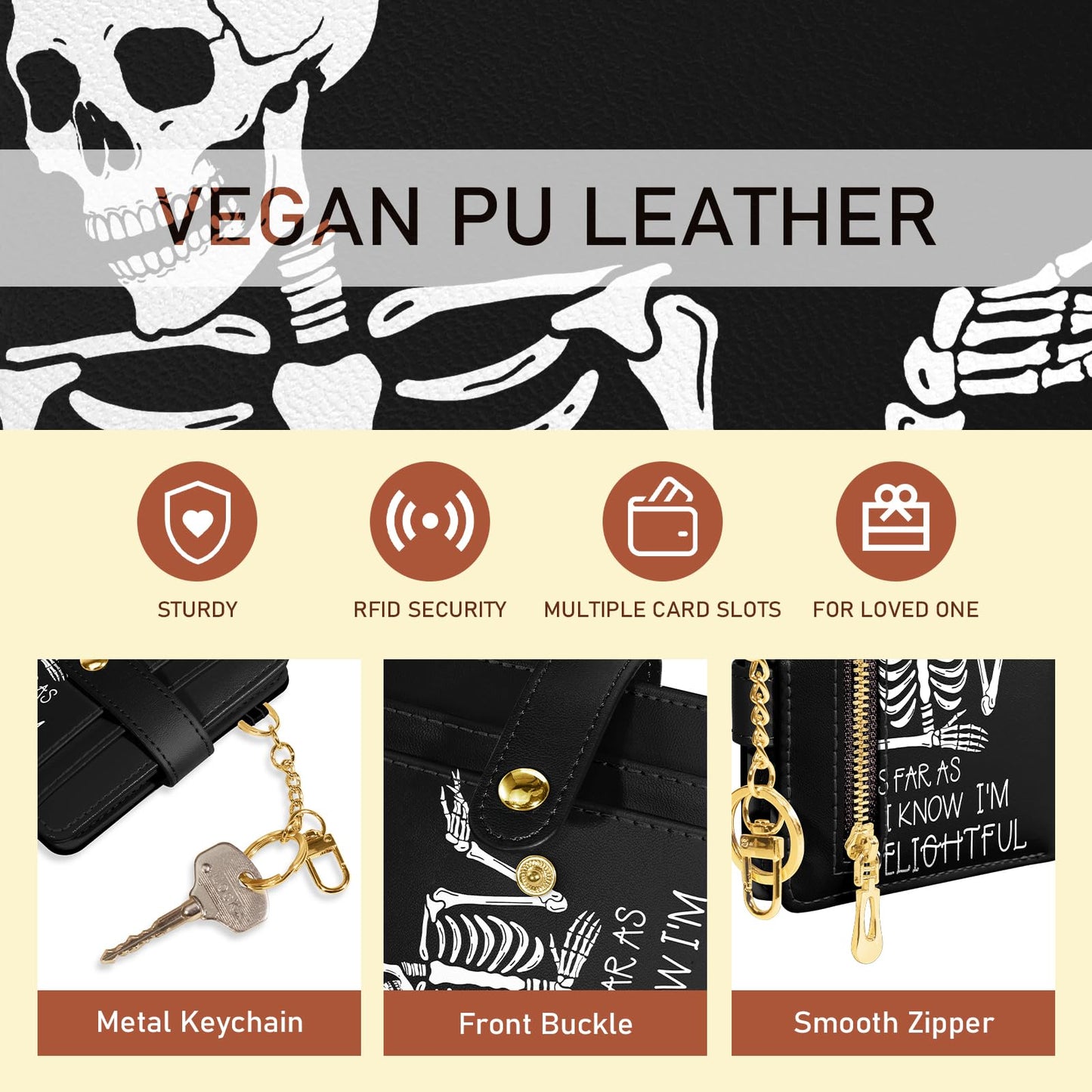 Black Cat Floral Rfid Women Wallet, Small Slim Thin Credit Card Wallet, PU Leather Bifold Cash Zipper Coin Pocket ID Window for Female Ladies Teen Girls Girly