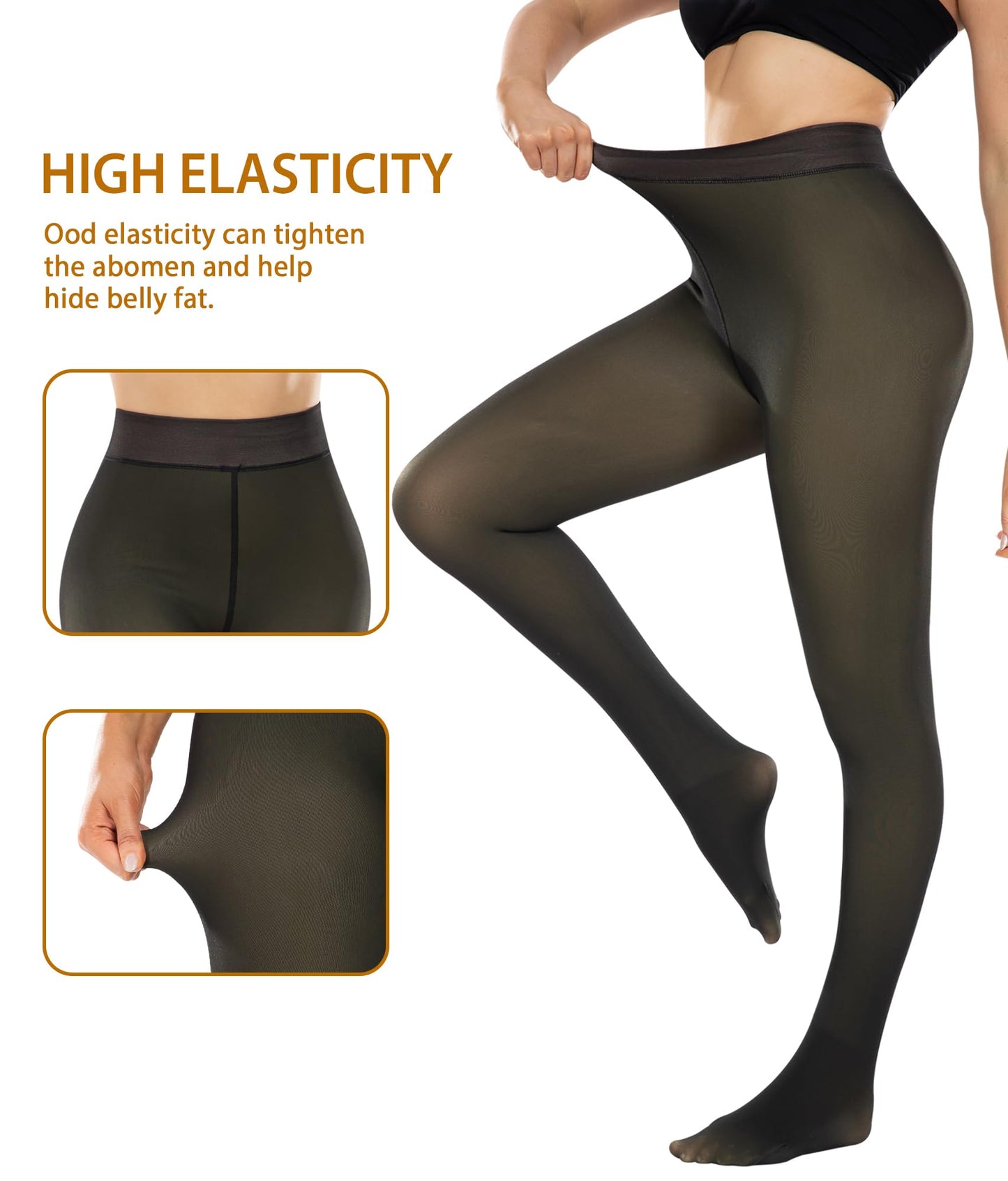 CHRLEISURE Women's Fleece Lined Tights - Fake Sheer Warm Pantyhose Thick Winter Leggings