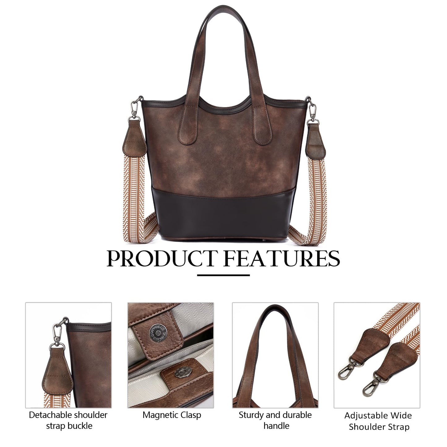 Top Handle Crossbody Bags for Women,Vegan Leather Bucket Purses for Women,Satchel Handbag with 2 Bottle Holder Pocket
