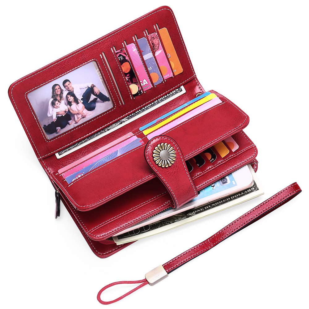 SENDEFN Wallets for Women Leather Credit Card Holder with RFID Blocking Large Capacity Wristlet