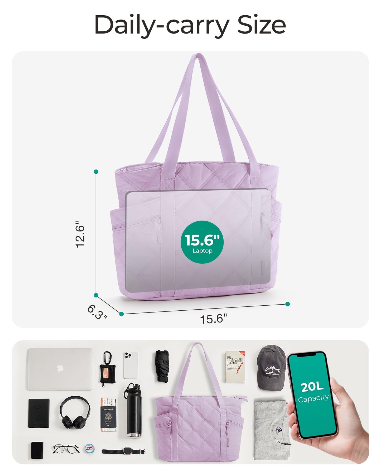 BAGSMART Crush Tote Bag for Women, 20L Puffer Work Tote with Zipper, Travel Essentials Quilted Nurse Hospital Bag