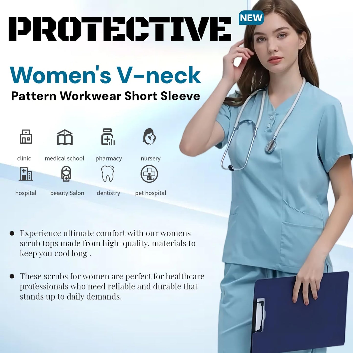 V-neck medical nurse uniform set, hospital work clothes, suitable for nurses, dentists, veterinarians，beautician