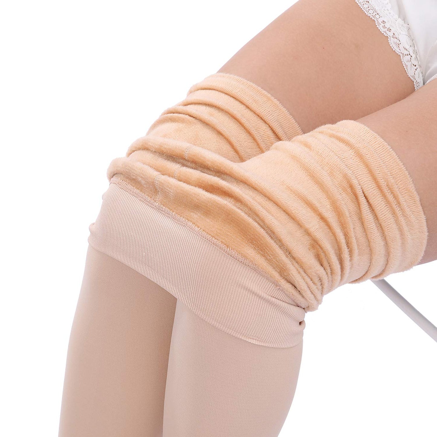 CHRLEISURE Women's Fleece Lined Tights - Fake Sheer Warm Pantyhose Thick Winter Leggings