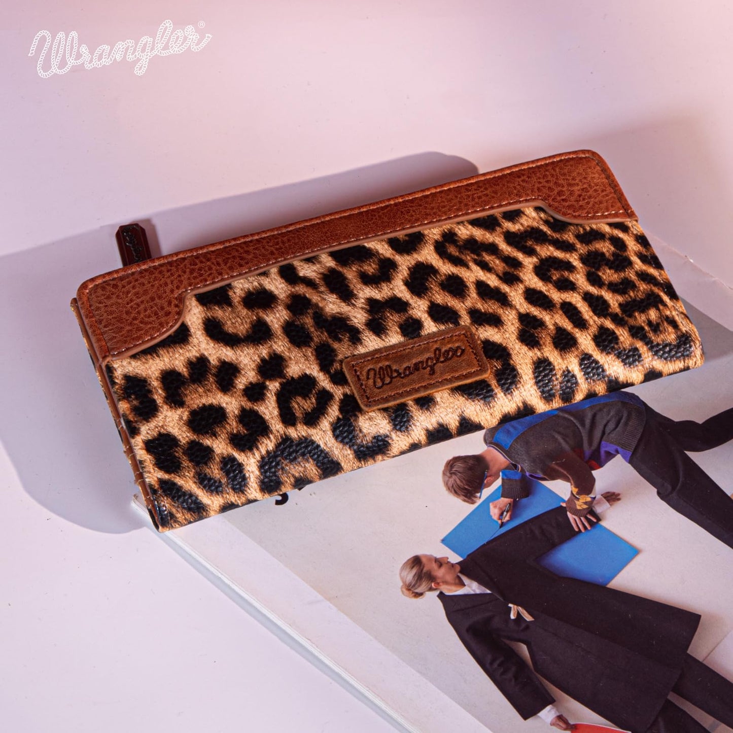 Wrangler Cow Print Wallets Womens Bifold Credit Card Wallet Women's Wallets, Card Cases & Money Organizers Brown Wallet for Women Ladies Female Cash Wallett with Smooth Zipper