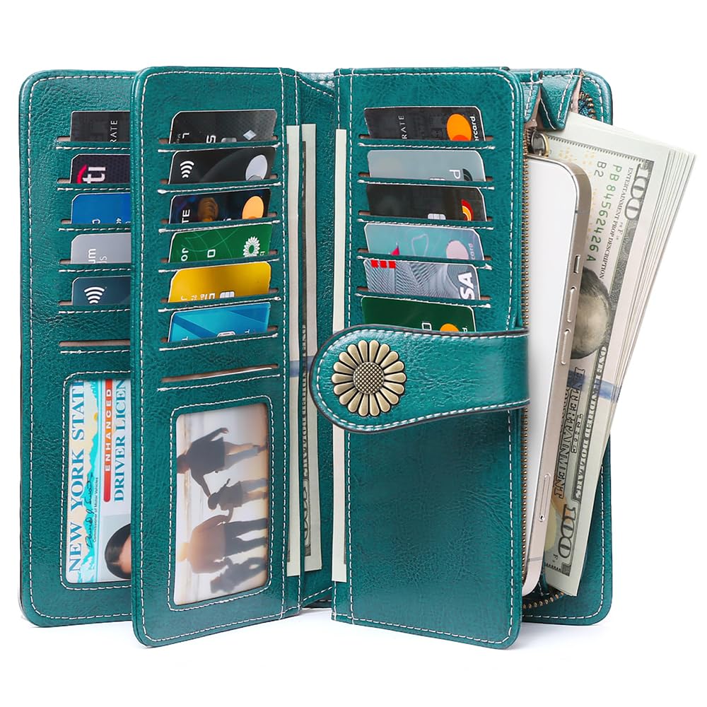 SENDEFN Wallets for Women Leather Credit Card Holder with RFID Blocking Large Capacity Wristlet