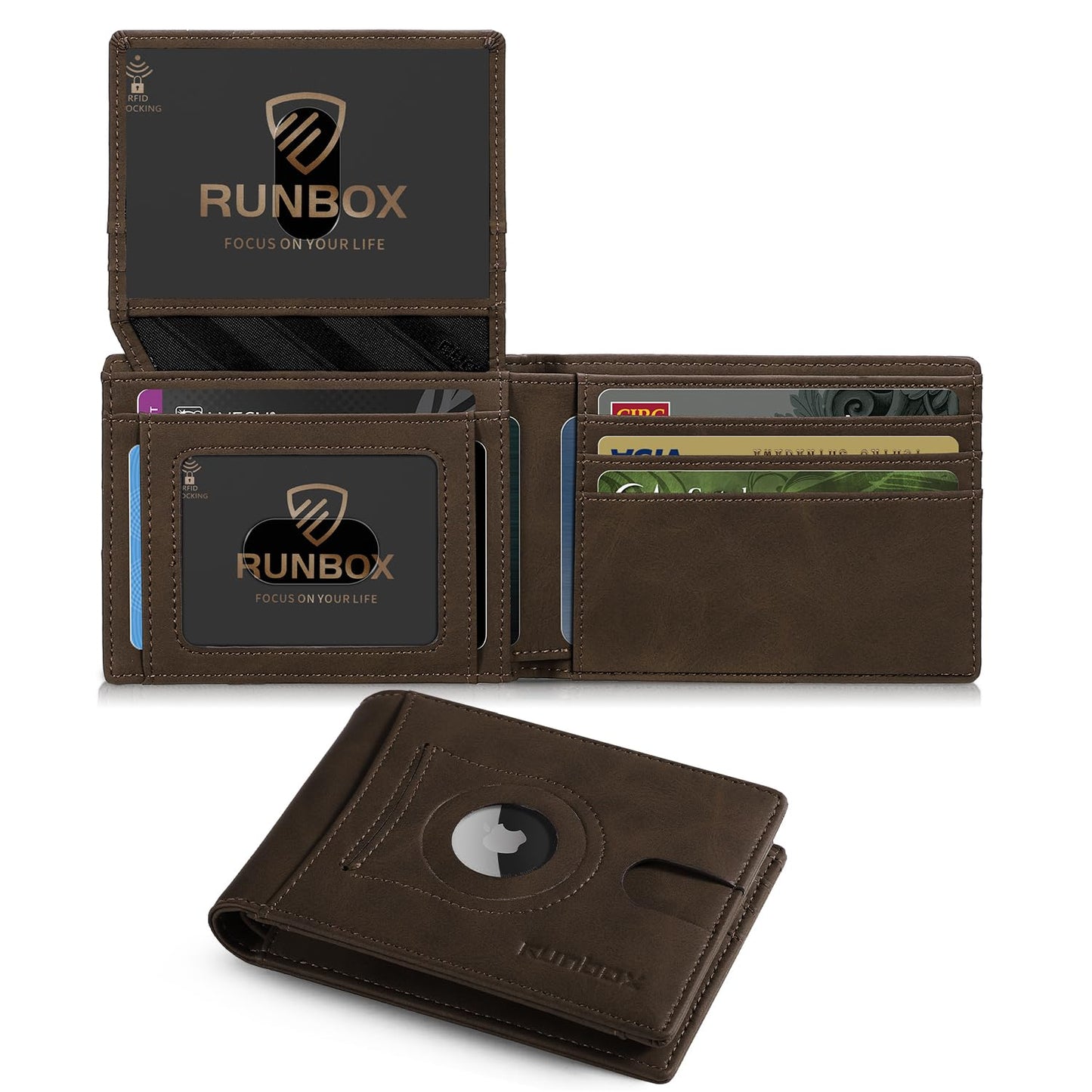 RUNBOX Wallet for Men Slim Rfid Leather 2 ID Window With Gift Box