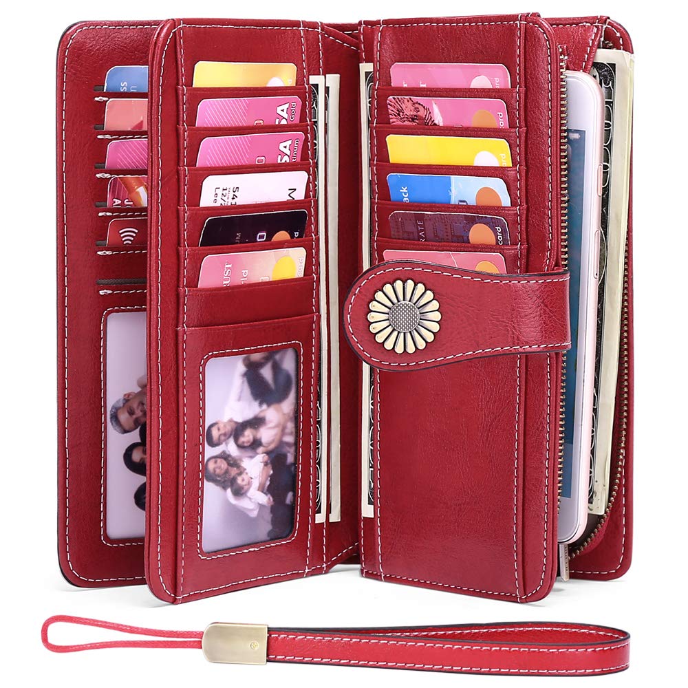 SENDEFN Wallets for Women Leather Credit Card Holder with RFID Blocking Large Capacity Wristlet