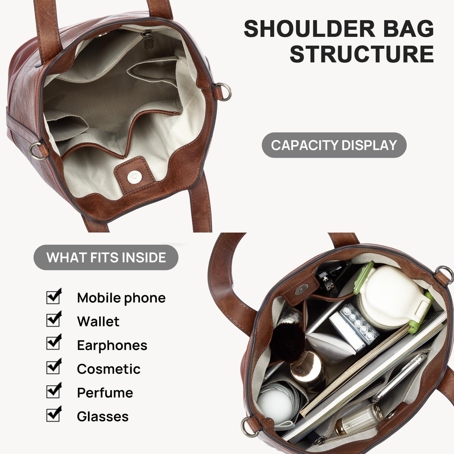 Top Handle Crossbody Bags for Women,Vegan Leather Bucket Purses for Women,Satchel Handbag with 2 Bottle Holder Pocket