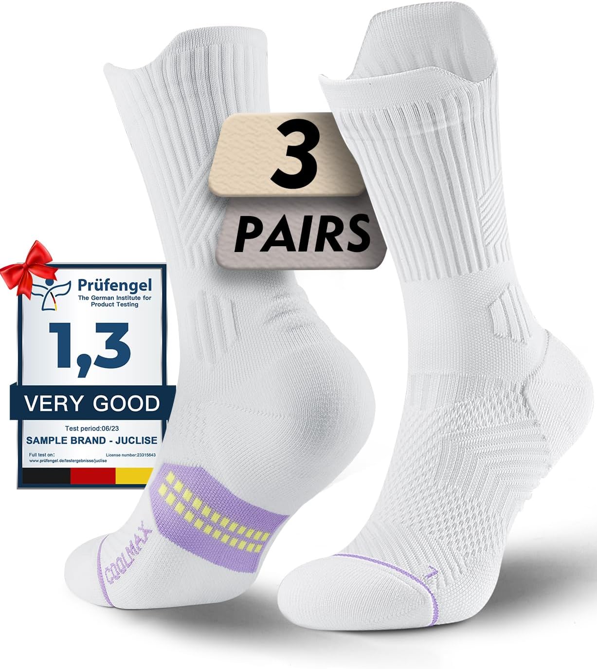 Womens Coolmax Bamboo Viscose Compression Running Crew Socks, Moisture-Wicking Anti-Blister Hiking&Gym Athletic