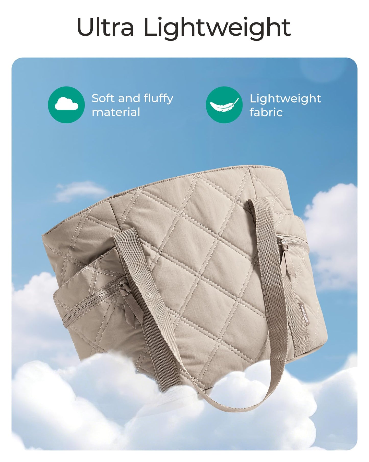 BAGSMART Crush Tote Bag for Women, 20L Puffer Work Tote with Zipper, Travel Essentials Quilted Nurse Hospital Bag