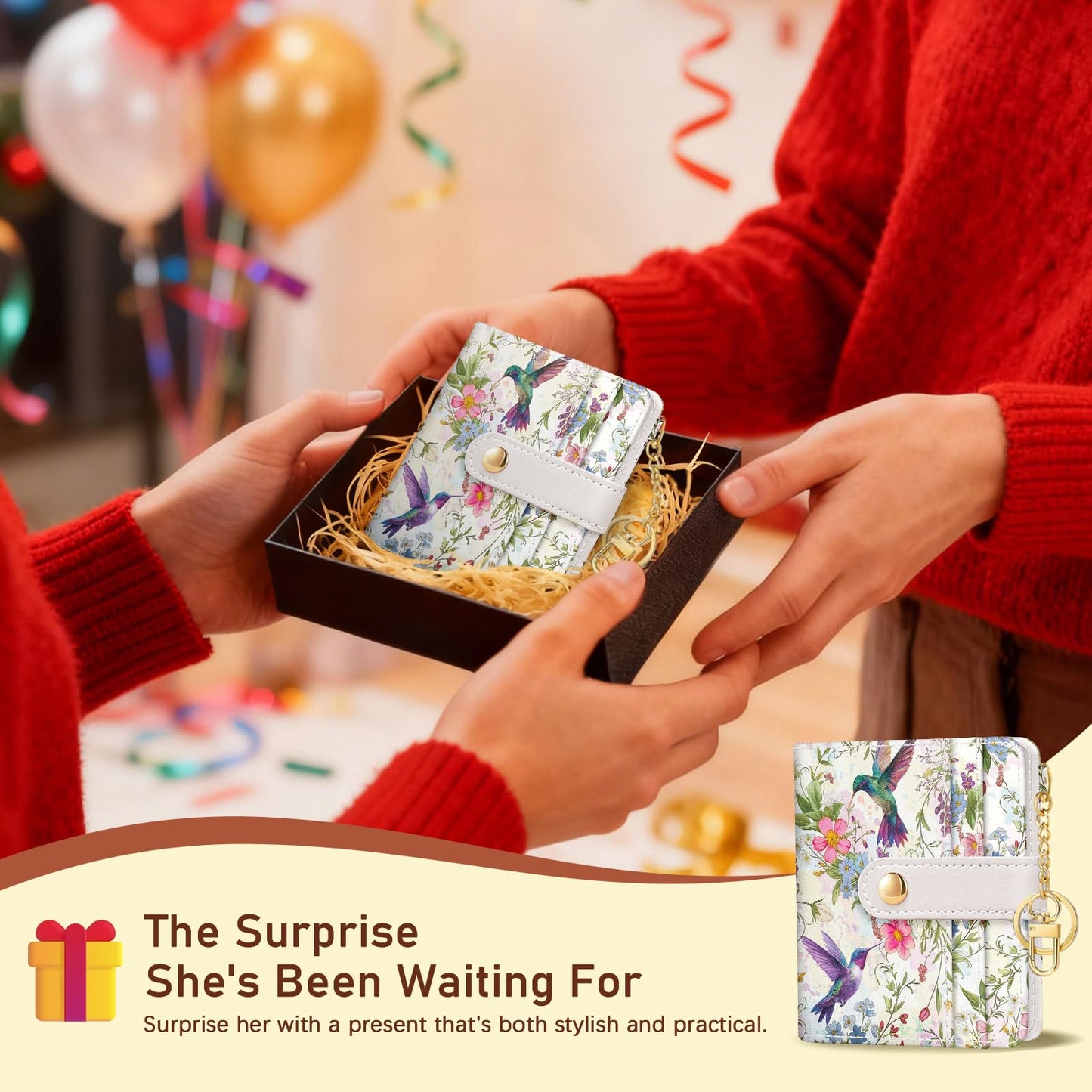 Black Cat Floral Rfid Women Wallet, Small Slim Thin Credit Card Wallet, PU Leather Bifold Cash Zipper Coin Pocket ID Window for Female Ladies Teen Girls Girly