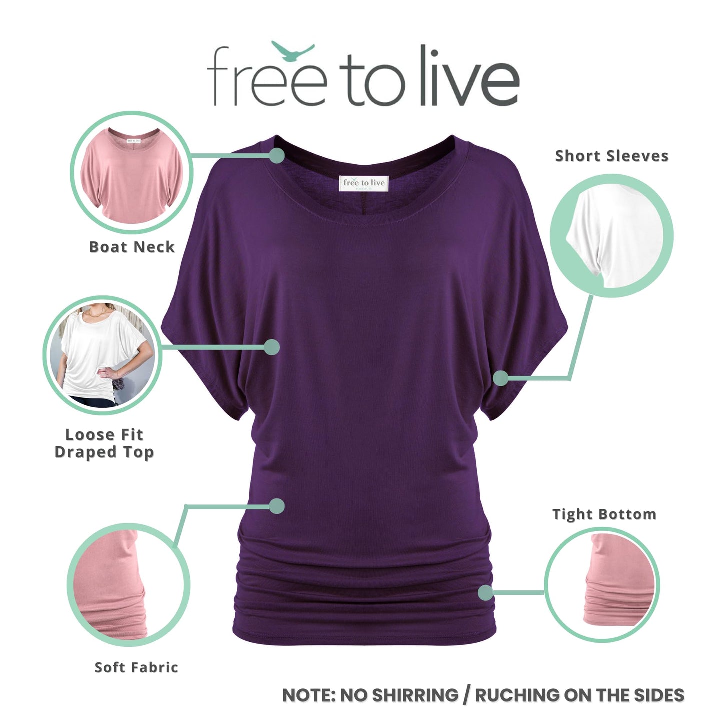 Free to Live 3 Pack Dolman Sleeve Tunic Dressy Business Casual Tops for Women Short Sleeve Shirts Work Outfits Travel Clothes