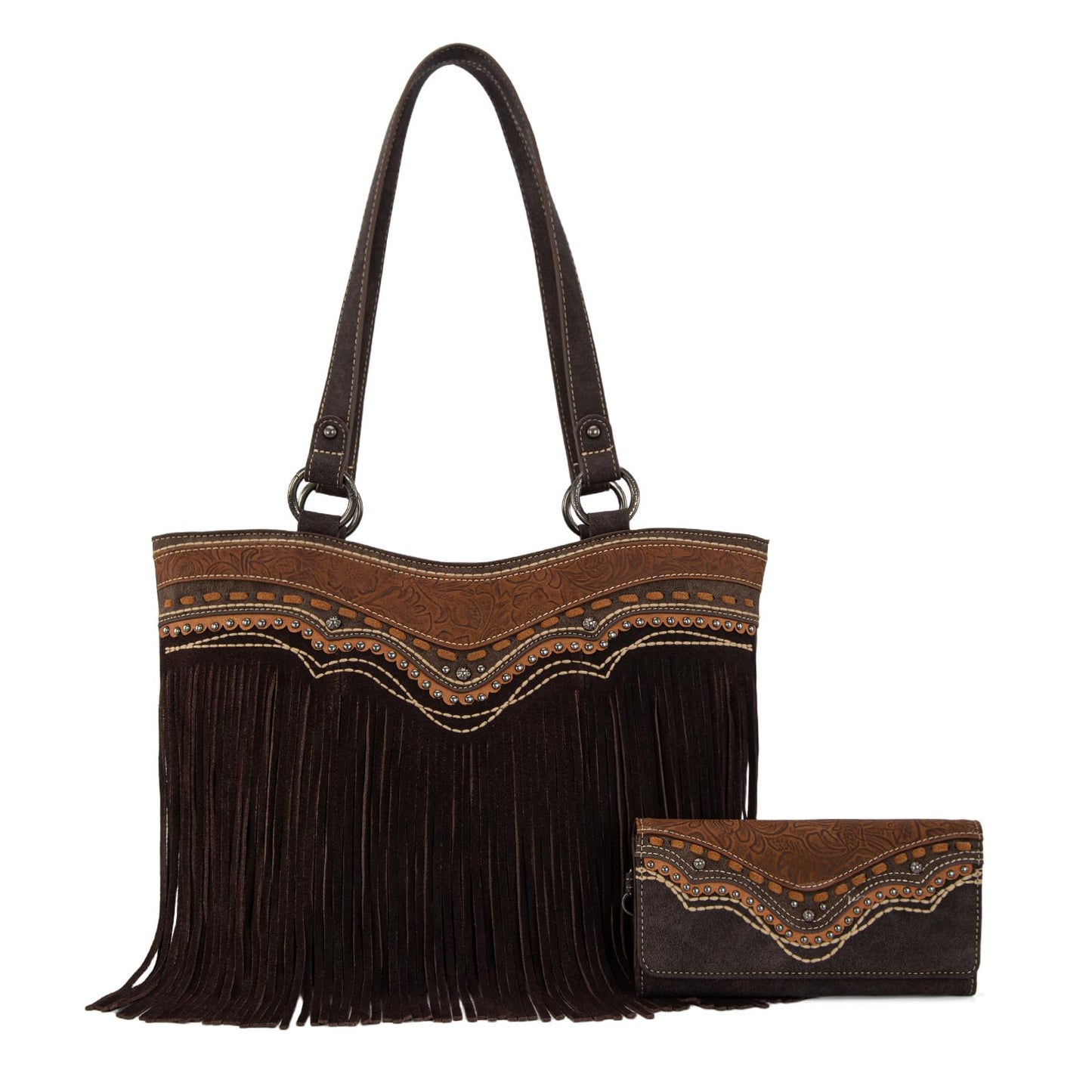 Montana West Western Tote Bag for Women Tooled Fringe Purse and Handbag with Wallet