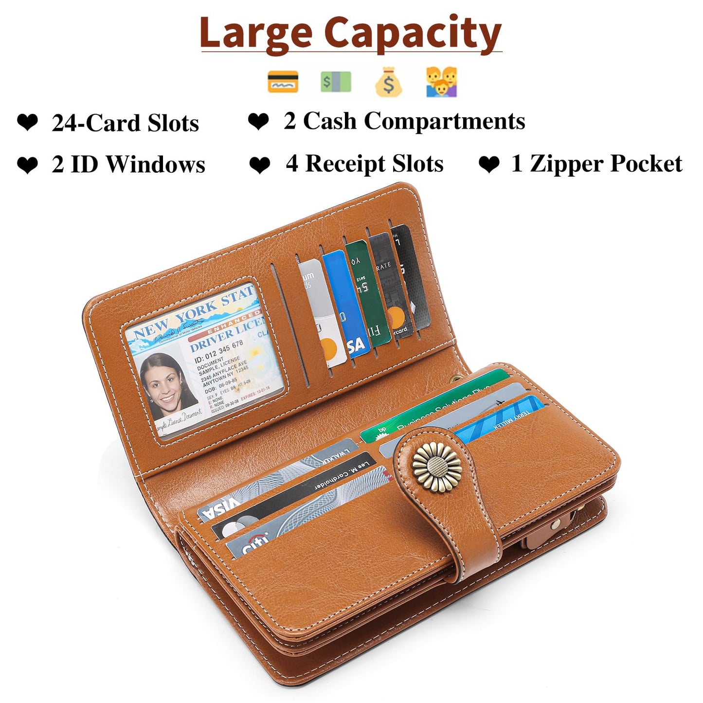 SENDEFN Wallets for Women Leather Credit Card Holder with RFID Blocking Large Capacity Wristlet