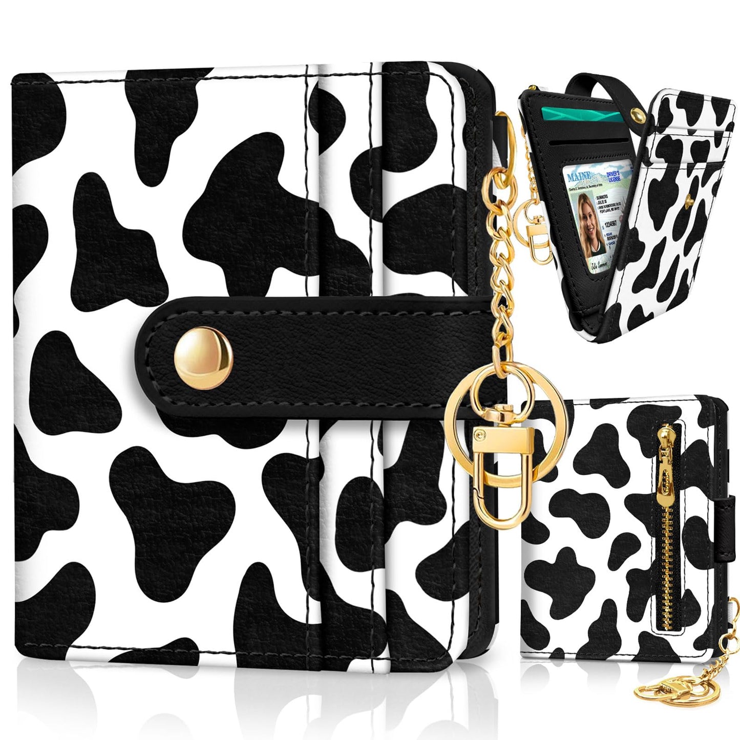 Black Cat Floral Rfid Women Wallet, Small Slim Thin Credit Card Wallet, PU Leather Bifold Cash Zipper Coin Pocket ID Window for Female Ladies Teen Girls Girly