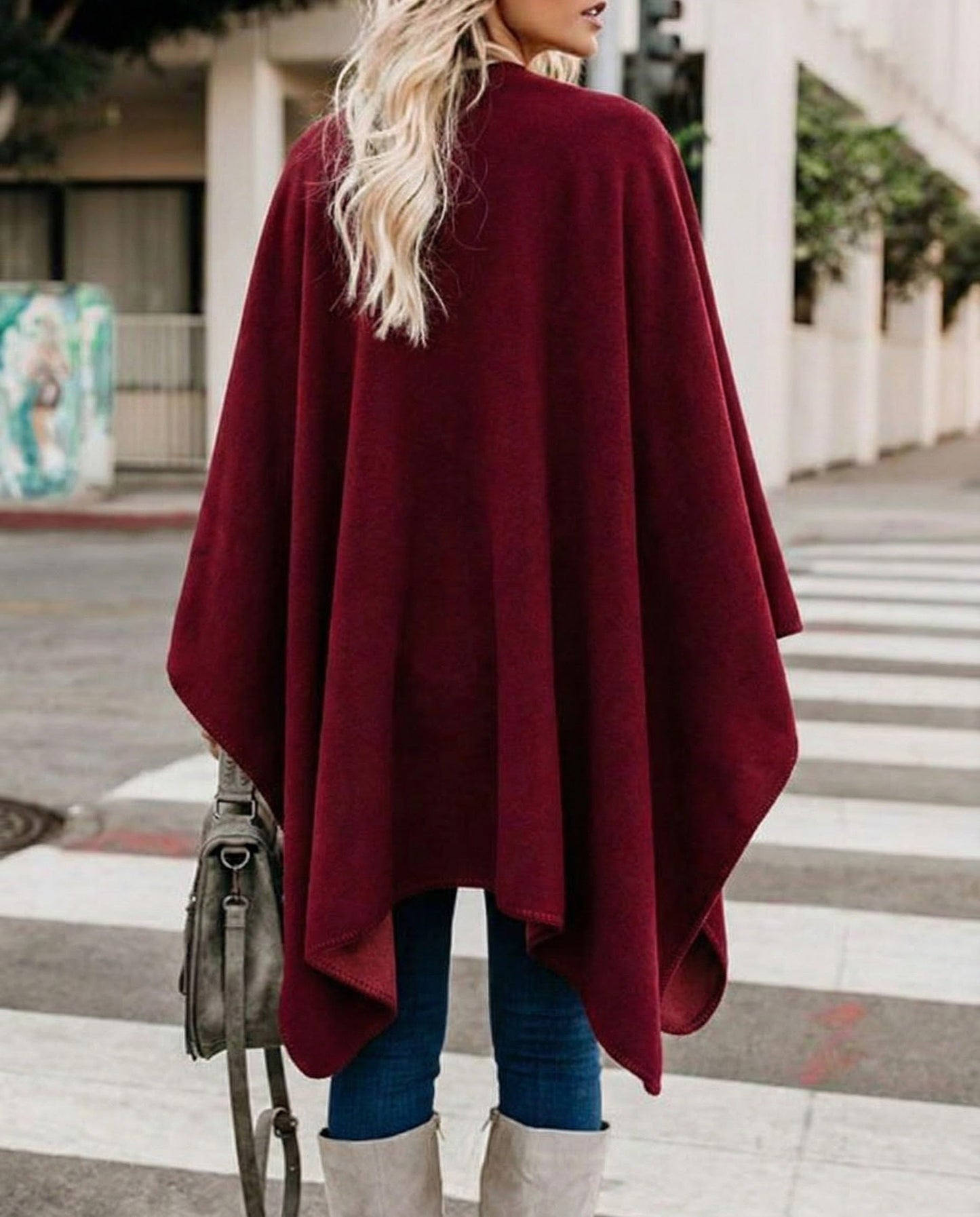 Bestshe Women's Boho Open Front Poncho Knitted Plaid Shawl Wrap Cape Tassel Cardigan Sweater