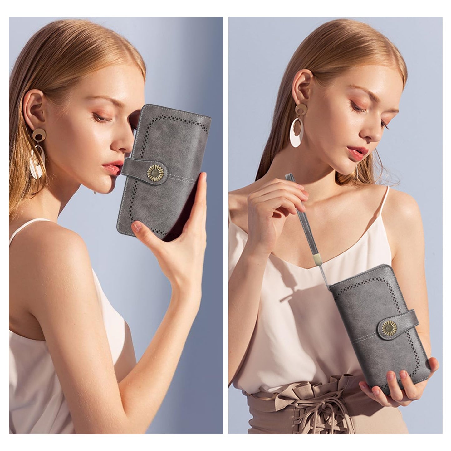 SENDEFN Wallets for Women Leather Credit Card Holder with RFID Blocking Large Capacity Wristlet