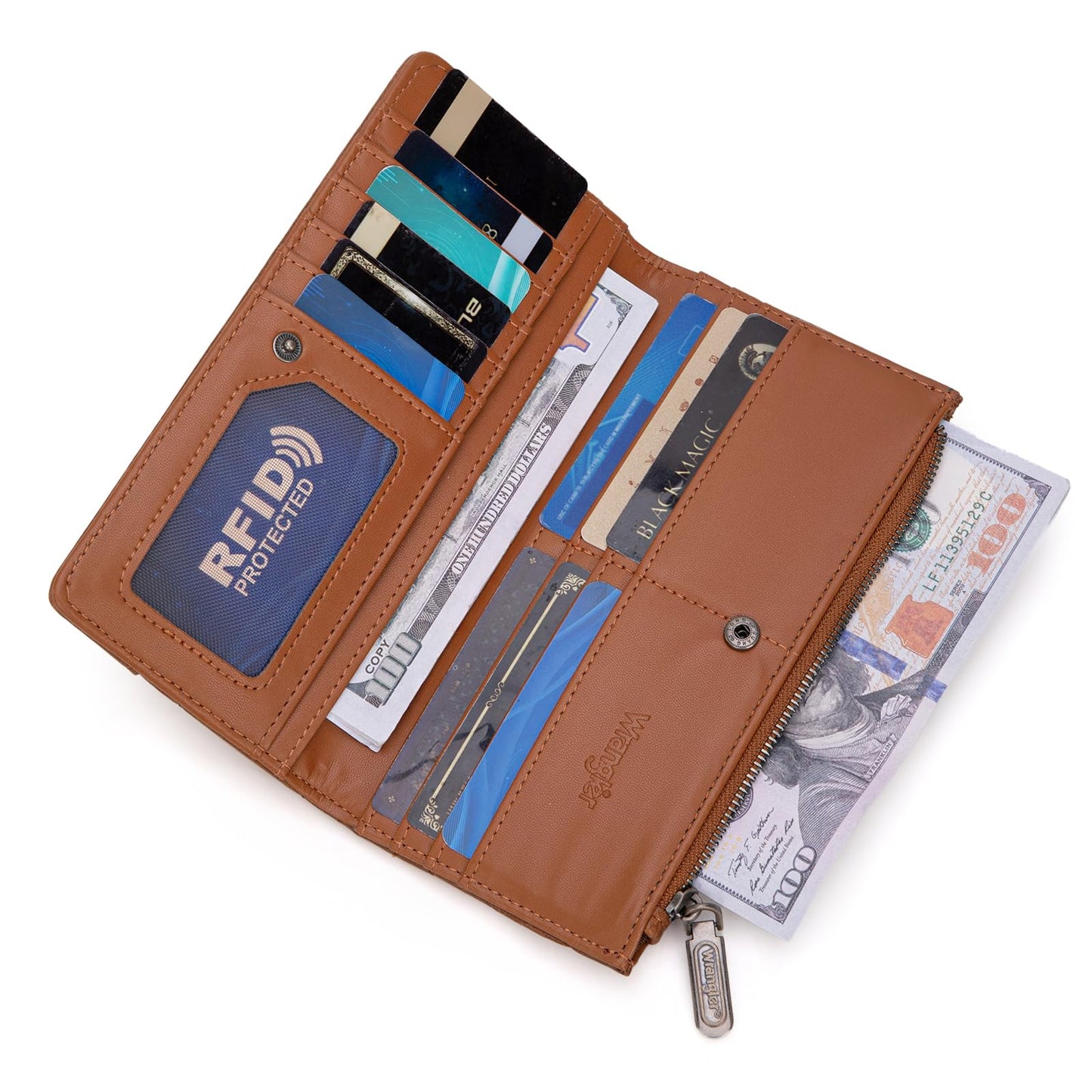 Wrangler Cow Print Wallets Womens Bifold Credit Card Wallet Women's Wallets, Card Cases & Money Organizers Brown Wallet for Women Ladies Female Cash Wallett with Smooth Zipper
