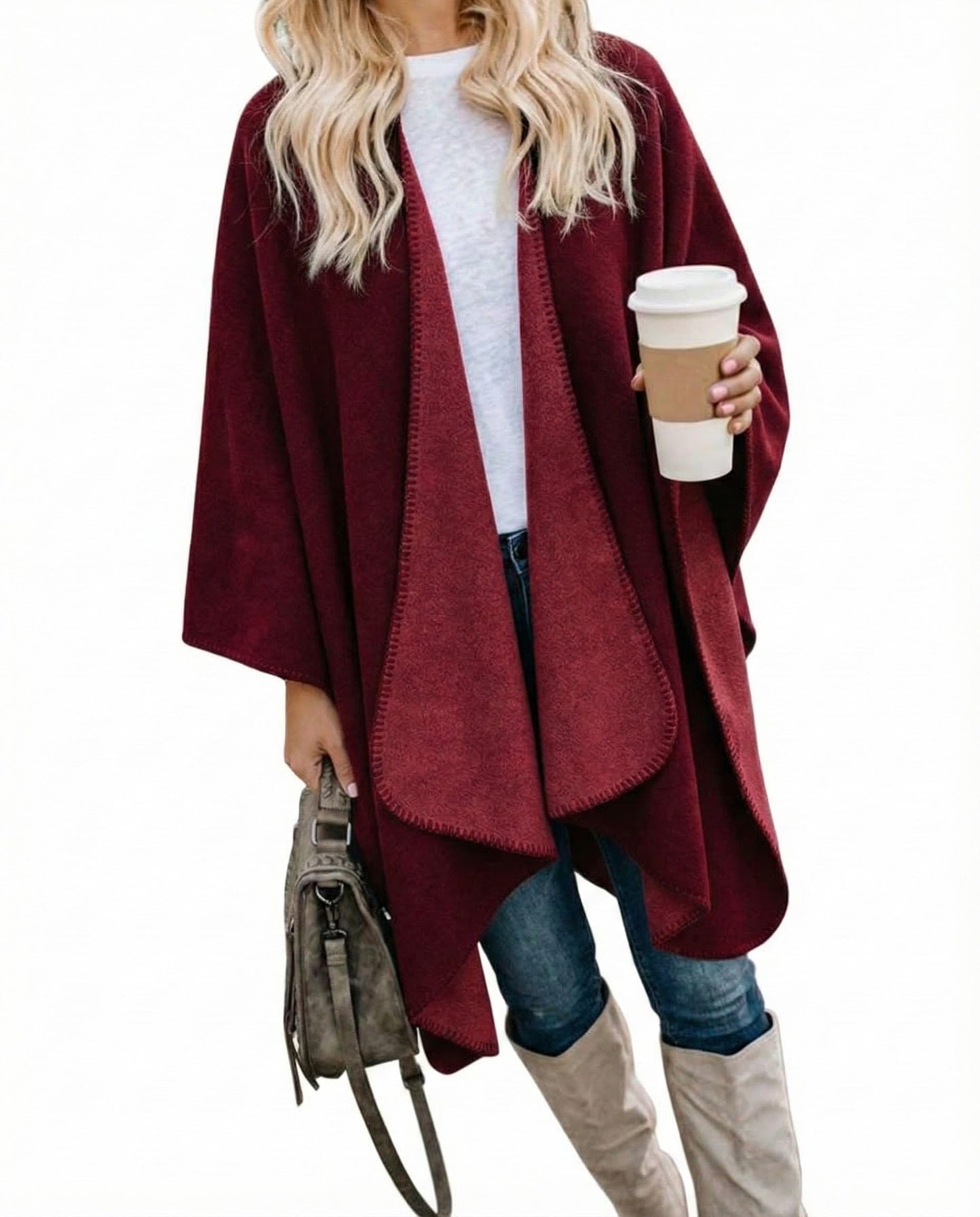 Bestshe Women's Boho Open Front Poncho Knitted Plaid Shawl Wrap Cape Tassel Cardigan Sweater