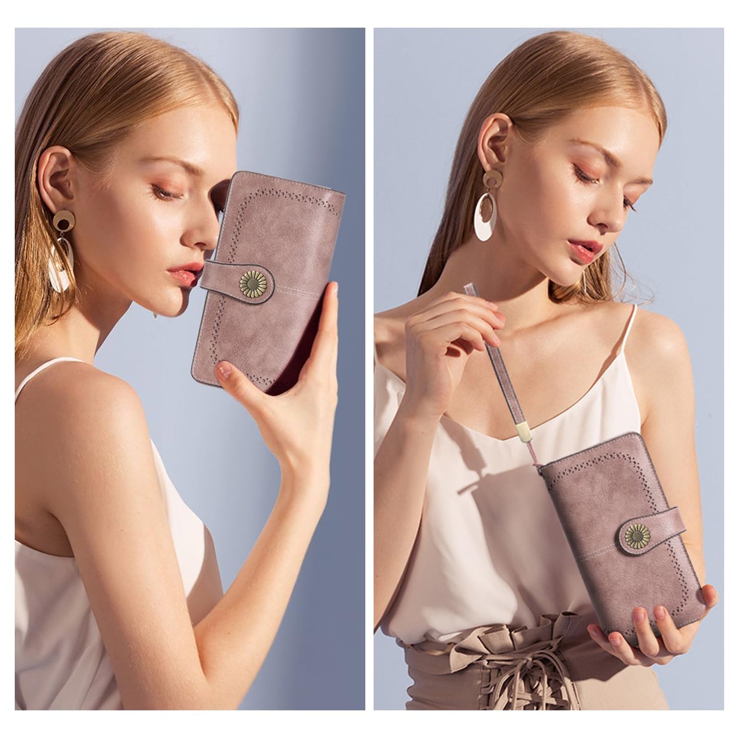 SENDEFN Wallets for Women Leather Credit Card Holder with RFID Blocking Large Capacity Wristlet