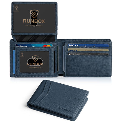 RUNBOX Wallet for Men Slim Rfid Leather 2 ID Window With Gift Box