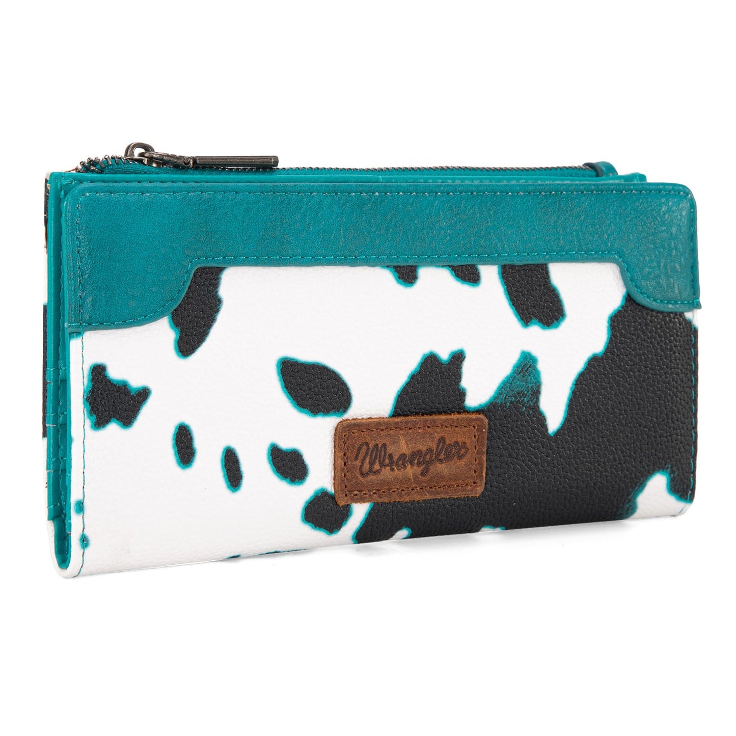 Wrangler Cow Print Wallets Womens Bifold Credit Card Wallet Women's Wallets, Card Cases & Money Organizers Brown Wallet for Women Ladies Female Cash Wallett with Smooth Zipper