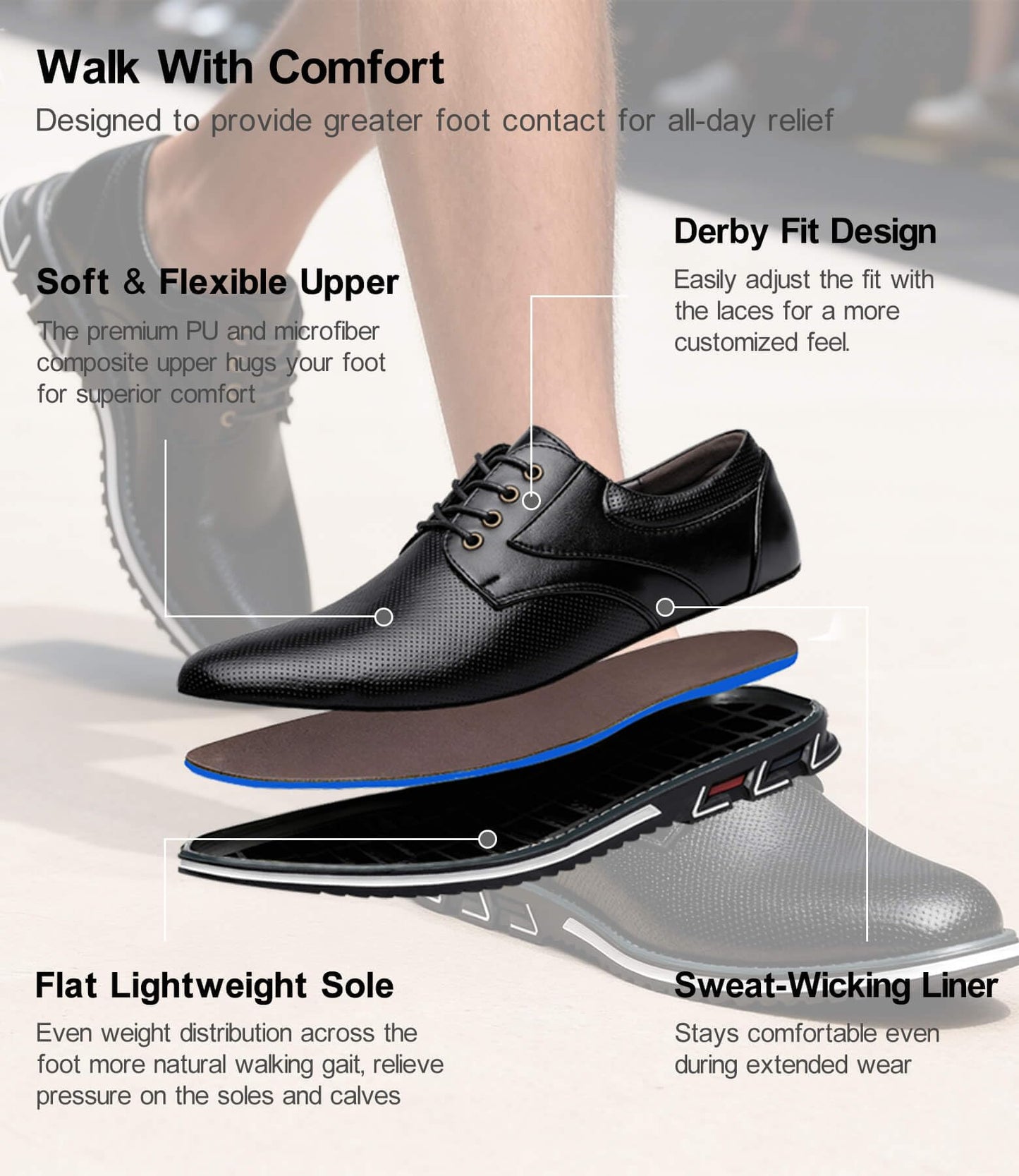 Men's Casual Dress Shoes Comfort, Fashion Dress Sneakers Men, Superior Soft Leather Mens Oxford Business Casual Shoe