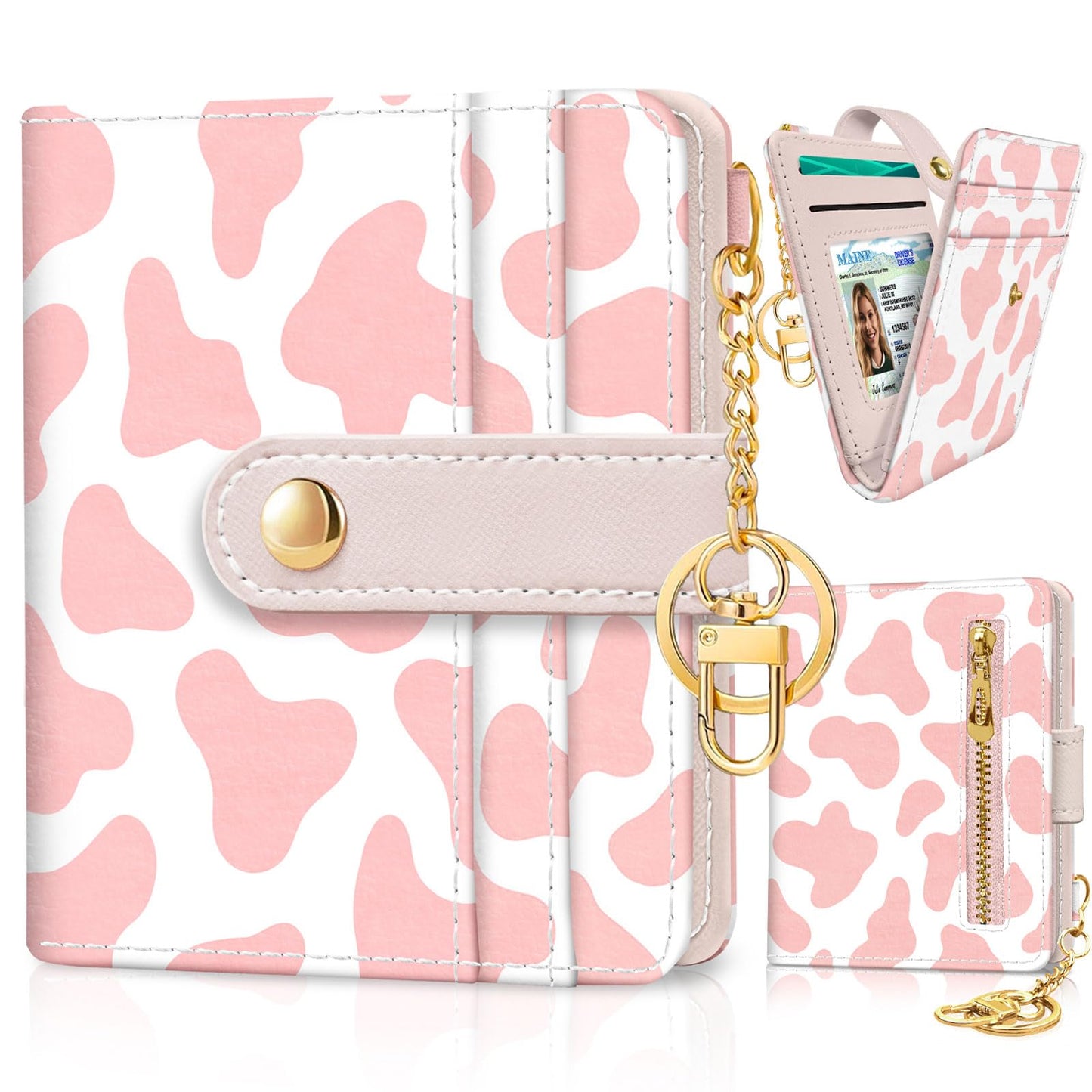 Black Cat Floral Rfid Women Wallet, Small Slim Thin Credit Card Wallet, PU Leather Bifold Cash Zipper Coin Pocket ID Window for Female Ladies Teen Girls Girly