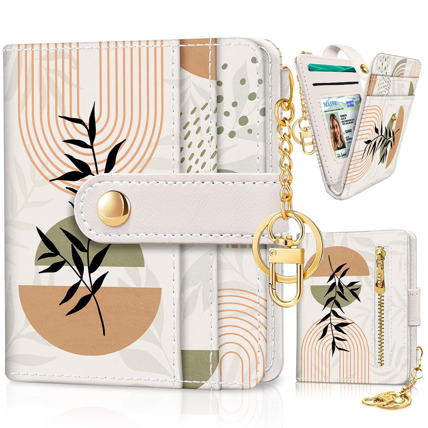 Black Cat Floral Rfid Women Wallet, Small Slim Thin Credit Card Wallet, PU Leather Bifold Cash Zipper Coin Pocket ID Window for Female Ladies Teen Girls Girly