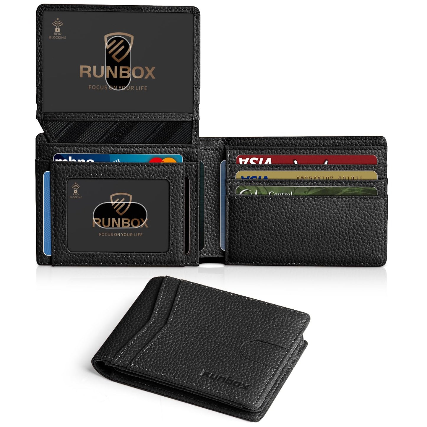 RUNBOX Wallet for Men Slim Rfid Leather 2 ID Window With Gift Box