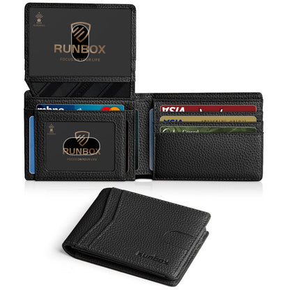 RUNBOX Wallet for Men Slim Rfid Leather 2 ID Window With Gift Box