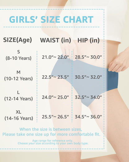 POPKOK Teen Girls Cotton Underwear Mid Waist Brief Panties 6 pack