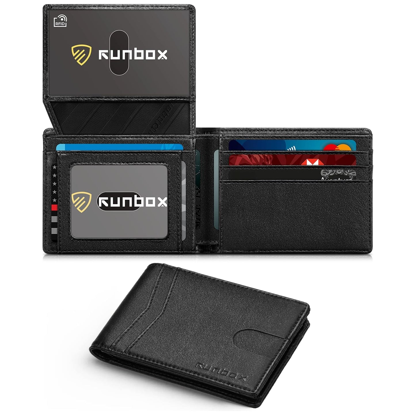 RUNBOX Wallet for Men Slim Rfid Leather 2 ID Window With Gift Box