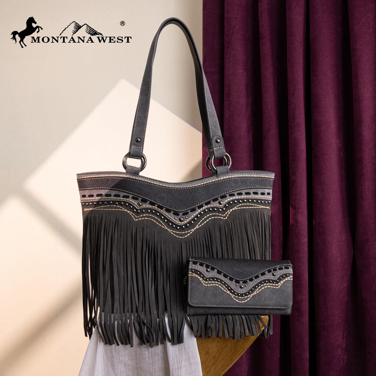 Montana West Western Tote Bag for Women Tooled Fringe Purse and Handbag with Wallet