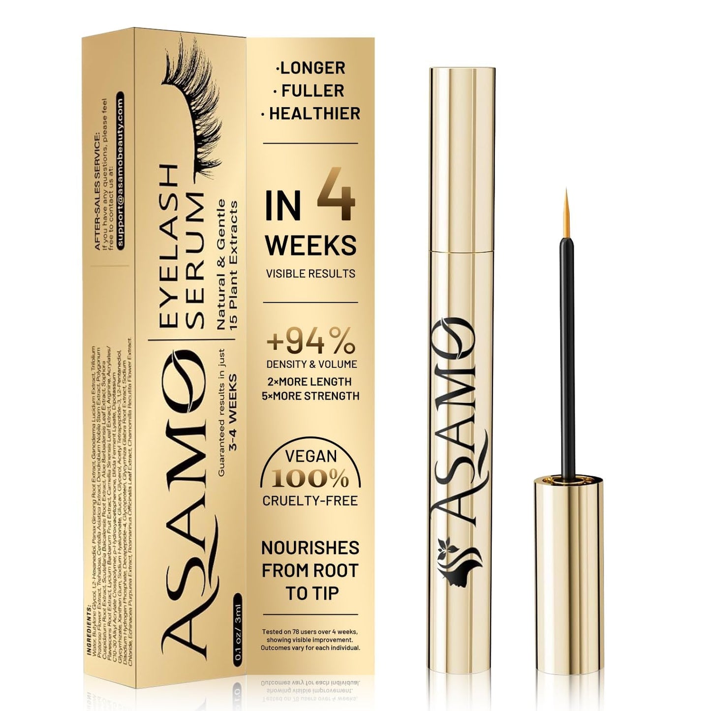 Eyelash Growth Serum - Natural Lash Enhancer with 15 Botanical Extracts - Advanced Lash Formula for Longer, Thicker, Fuller Looking Lashes - Oil-Free, Hypoallergenic & Gentle - 3ml