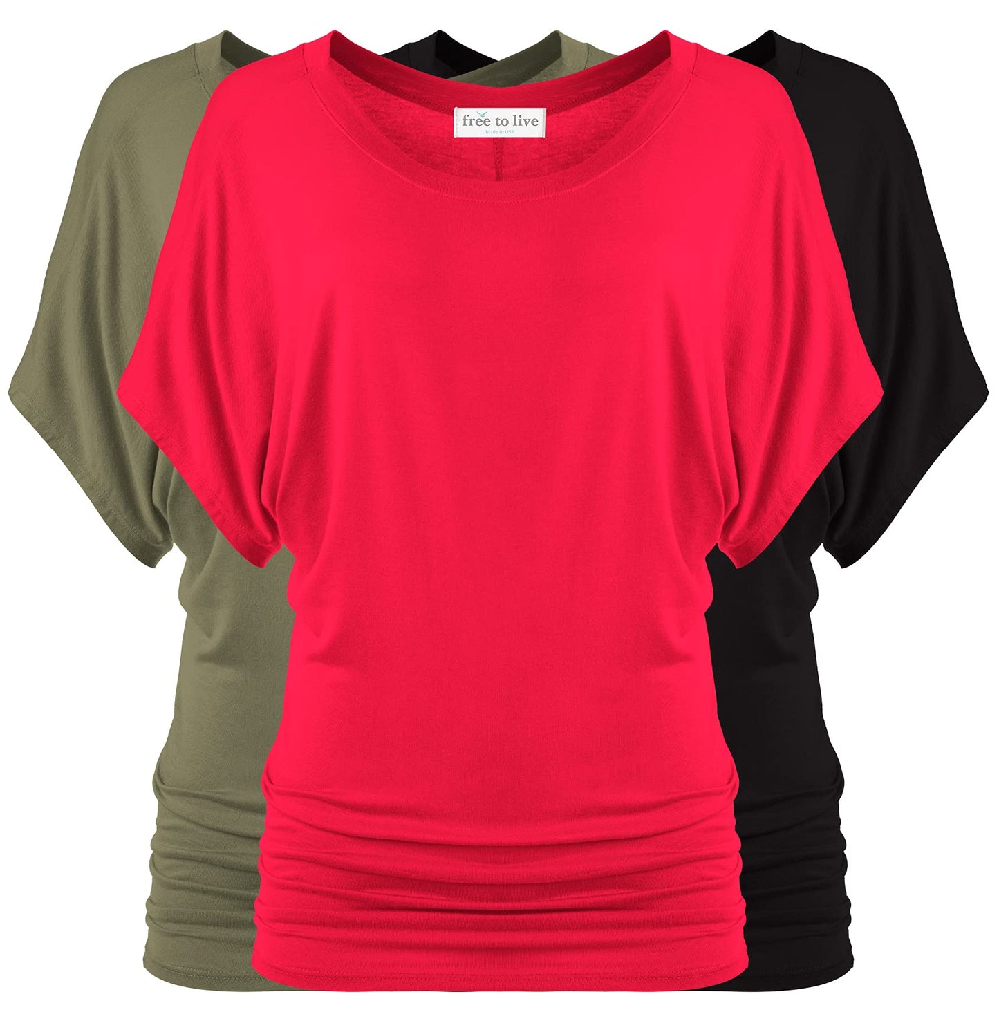 Free to Live 3 Pack Dolman Sleeve Tunic Dressy Business Casual Tops for Women Short Sleeve Shirts Work Outfits Travel Clothes